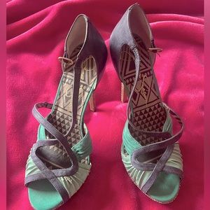 Used Jessica Simpson Brouge Pastel Green Combo Peep Toe Heels